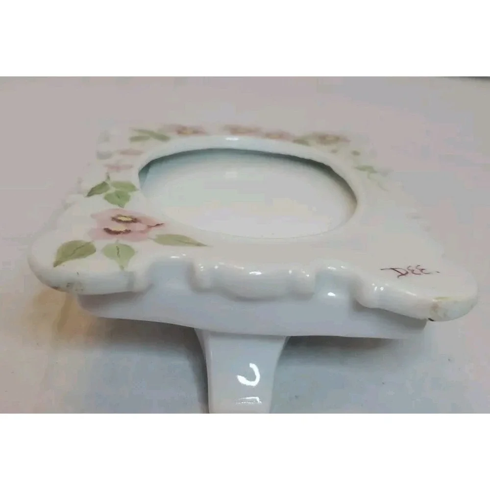 Vintage Porcelain Photo Frame Oval Center Hand Painted Flowers Signed By 